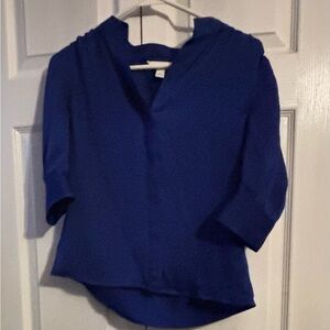 Nine West Blue 3/4 Sleeve Button Down Shirt